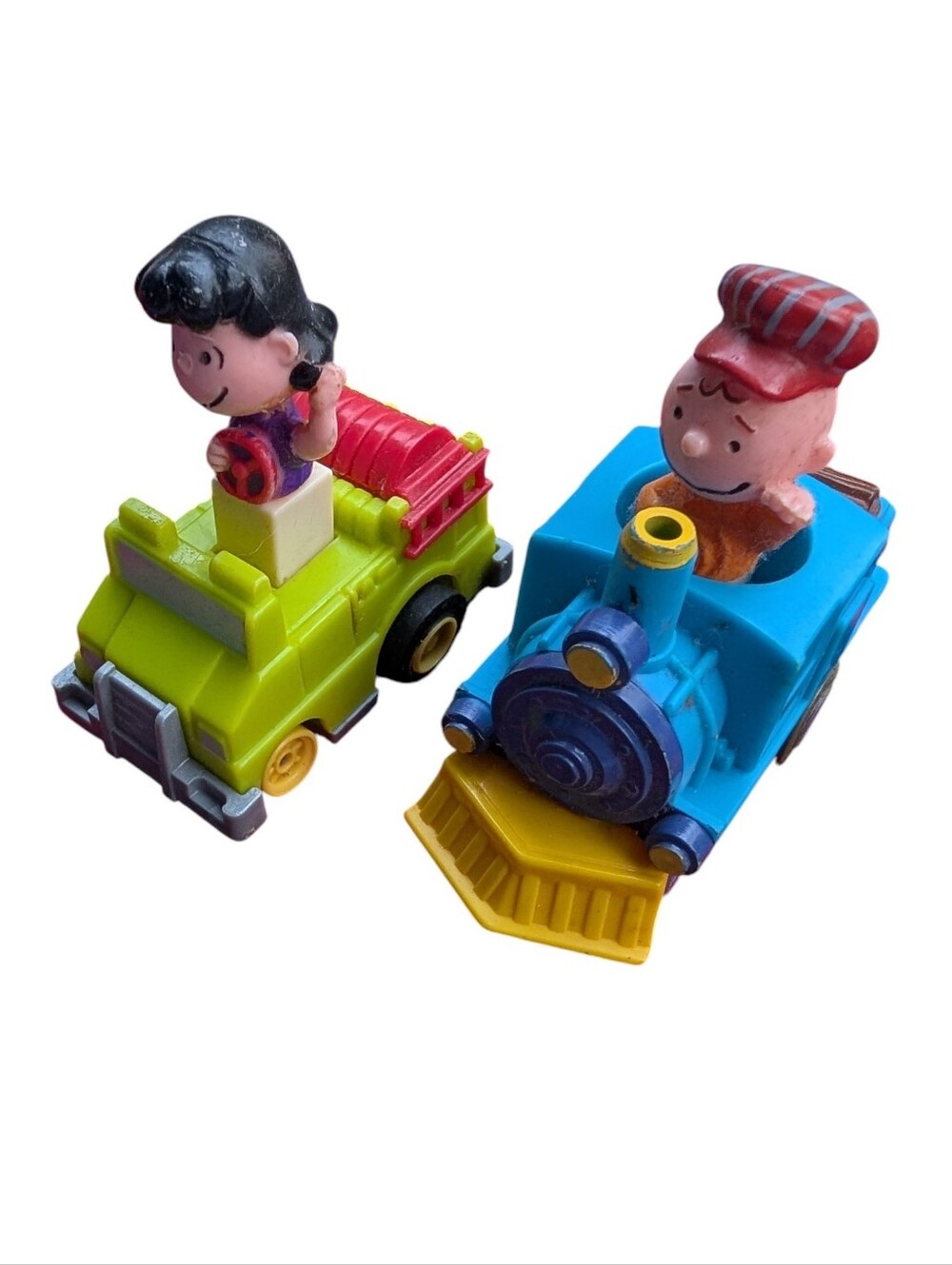 Vintage Rare Lot Of Two 1966 Peanuts Charlie Brown Train & Lucy Car Push Down